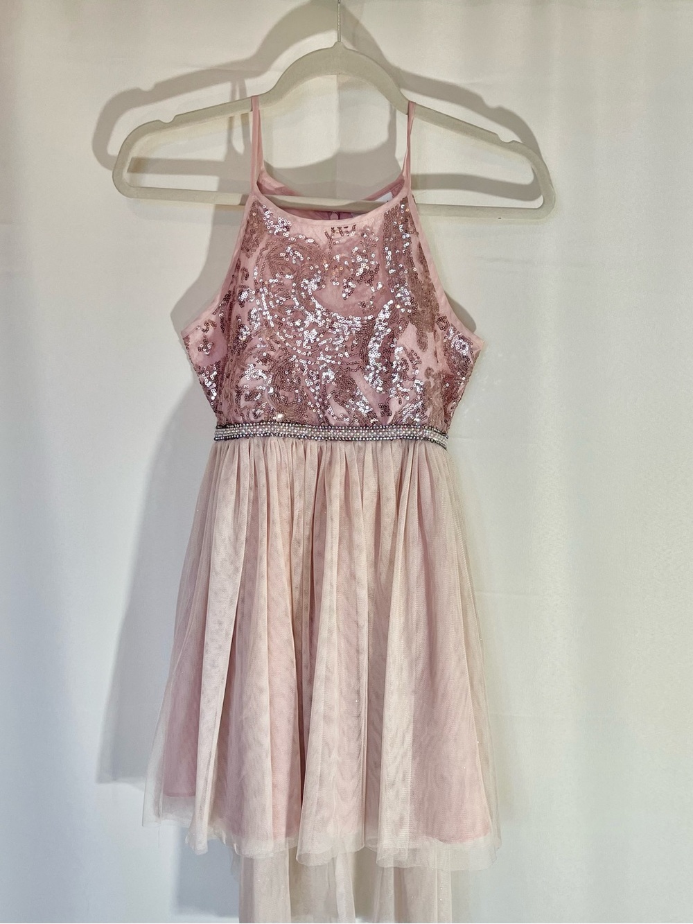 Girls Emily West Light Pink Sequin Halter Party Dress Size 10